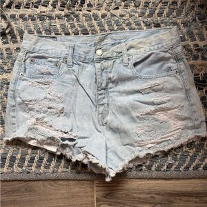 American Eagle Outfitters Light Blue Distressed Jean Shorts